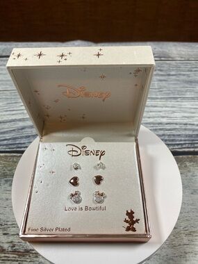 Disney Minnie Mouse Stud Earring Set – Rose Gold & Silver Tone (3 Pairs)